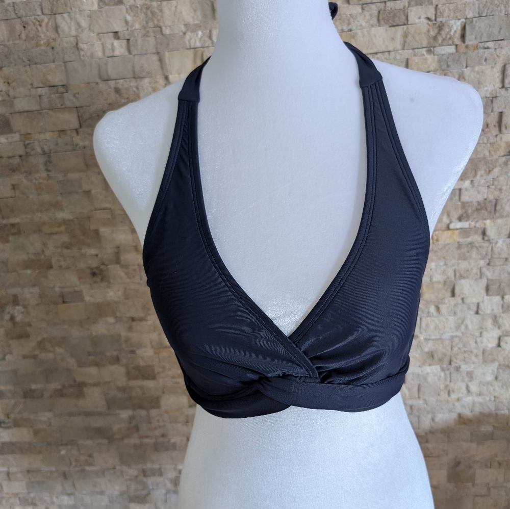 Athleta Swim Set Navy Blue Halter Bikini 34B/C Underwire Top Medium Bottom